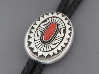 Coral Bolo - Sterling Silver & Mediterranean Coral Bolo Tie by Native American (Navajo) jeweler, Leonard Nez FOR SALE $1,095-