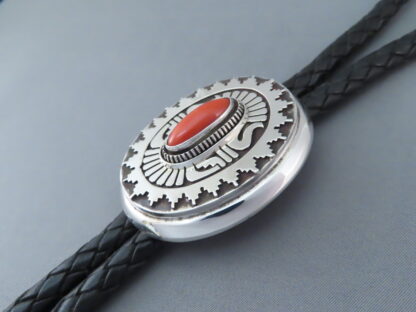 Coral & Silver Bolo Tie by Leonard Nez