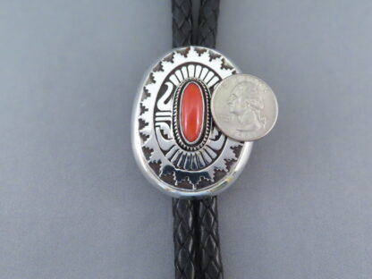 Coral & Silver Bolo Tie by Leonard Nez