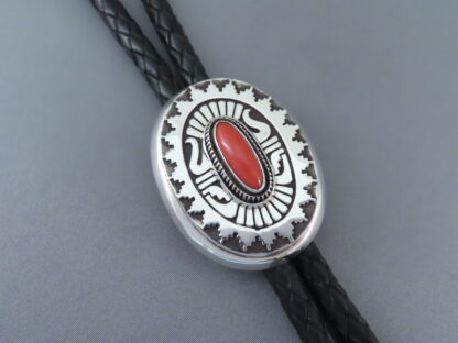 Coral & Silver Bolo Tie by Leonard Nez