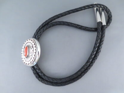 Coral & Silver Bolo Tie by Leonard Nez