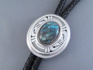 Turquoise Bolo Tie - Bisbee Turquoise Bolo Tie by Native American Indian Jeweler, Leonard Nez $1,400- FOR SALE