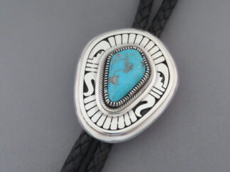 Turquoise Jewelry - Blue Gem Turquoise Bolo Tie by Native American (Navajo) jeweler, Leonard Nez FOR SALE $1,495-