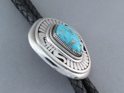 Leonard Nez Blue Gem Turquoise Bolo Tie