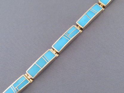 14kt Gold & Turquoise Inlay Link Bracelet (Wider)