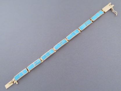 14kt Gold & Turquoise Inlay Link Bracelet (Wider)