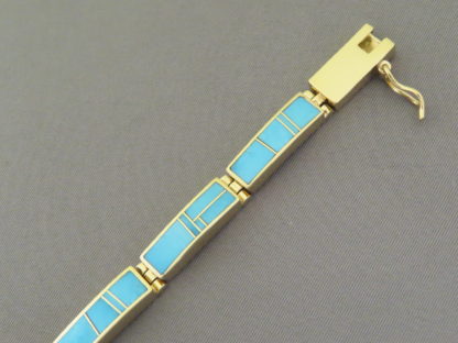 14kt Gold & Turquoise Inlay Link Bracelet (Wider)