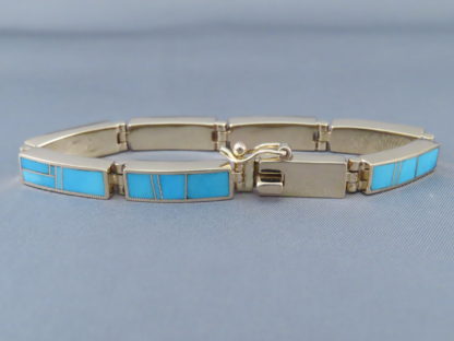 14kt Gold & Turquoise Inlay Link Bracelet (Wider)