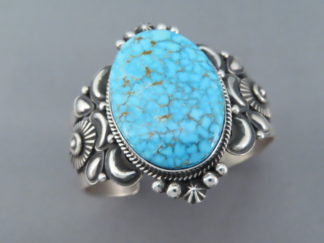 Shop Native American Jewelry - Kingman Turquoise Cuff Bracelet by Navajo jeweler, Derrick Gordon FOR SALE $1,150-