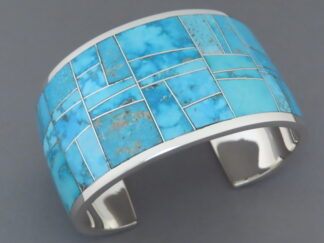 Buy Turquoise Jewelry - Impressive Kingman Watermark Turquoise Inlay Bracelet Cuff by Native American jeweler, Peterson Chee $1,350- FOR SALE