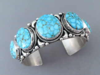 Buy Turquoise Jewelry - 5-Stone Kingman Turquoise Cuff Bracelet by Navajo Indian jeweler, Tsosie Orville White $1,295- FOR SALE