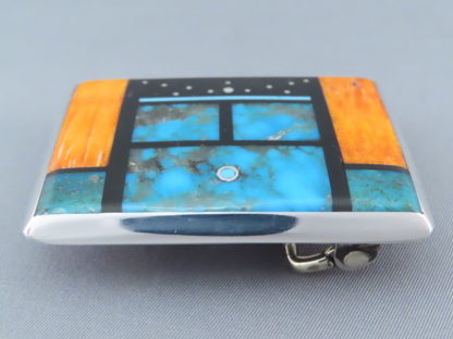 Inlaid Sterling Silver Belt Buckle by Jimmy Poyer