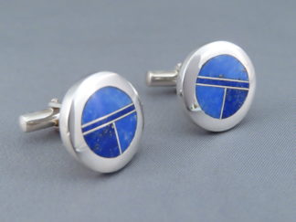 Shop Inlay Cufflinks - Round Lapis Inlay Cufflinks by Native American (Navajo) jewelry artist, Charles Willie $220-