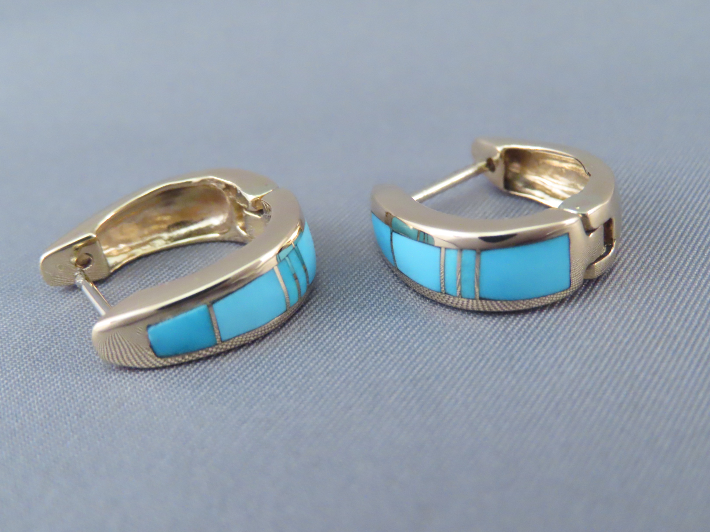 14kt Gold Earrings with Turquoise Inlay - Turquoise Inlay Gold Earrings