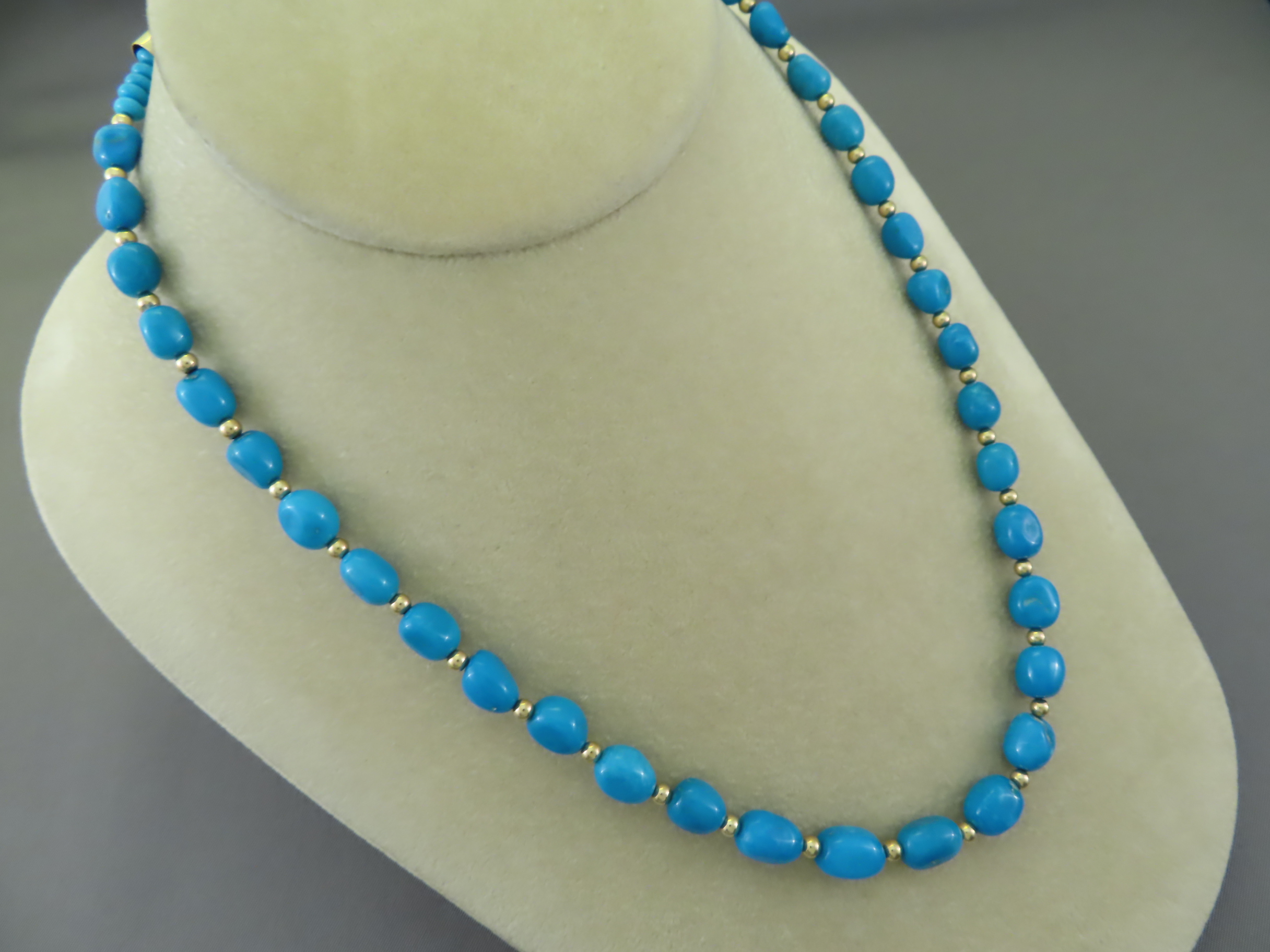 Sleeping Beauty Turquoise & 14kt Gold Bead Necklace - Turquoise