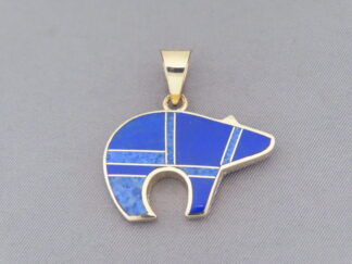 Buy Gold Bear - 14kt Gold BEAR Pendant with Lapis Inlay by Native American jewelry artist, Peterson Chee FOR SALE $1,495-