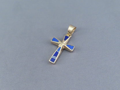 14kt Gold Cross Pendant with Lapis Inlay