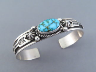 Buy Turquoise Jewelry - Narrow Kingman Turquoise Cuff Bracelet by Native American Indian jeweler, Albert Jake $395- FOR SALE