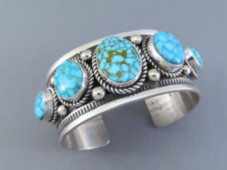 Buy Turquoise Jewelry - Five-Stone Kingman Turquoise Bracelet by Navajo Indian jeweler, Albert Jake FOR SALE $1,095-