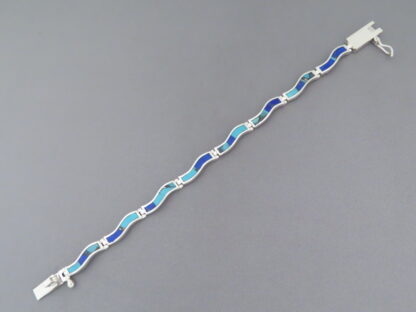 Turquoise and Lapis Inlay ‘Wavy’ Link Bracelet
