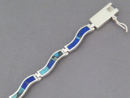 Turquoise and Lapis Inlay ‘Wavy’ Link Bracelet