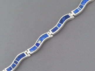 Native American Jewelry - 'Wavy' Lapis Inlay Link Bracelet by Navajo Indian jeweler, Tim Charlie $460- FOR SALE