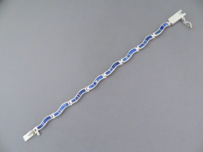 Lapis Inlay Link Bracelet (‘Wavy’ design)