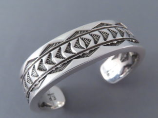 Shop Native American Jewelry - Heavy Stamped Sterling Silver Bracelet Cuff by Navajo jeweler, Edward Peralto (For Artie Yellowhorse) FOR SALE $575-