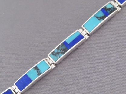 Turquoise and Lapis Inlay Link Bracelet (Wider)