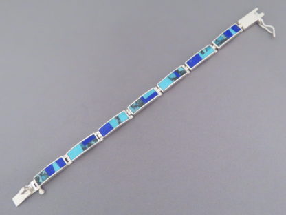 Turquoise and Lapis Inlay Link Bracelet (Wider)