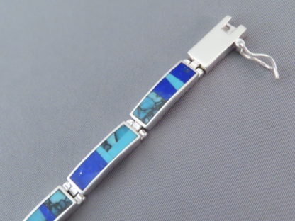 Turquoise and Lapis Inlay Link Bracelet (Wider)