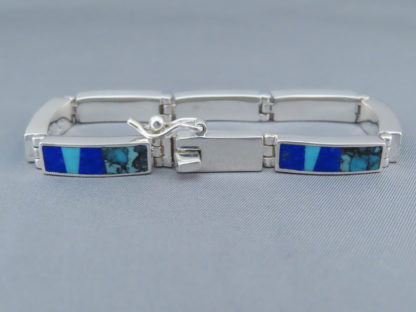 Turquoise and Lapis Inlay Link Bracelet (Wider)