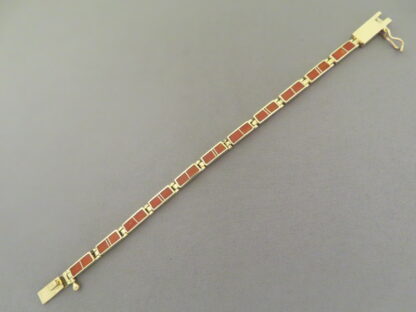 Gold & Coral Inlay Link Bracelet