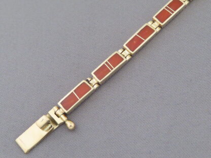 Gold & Coral Inlay Link Bracelet