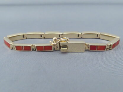 Gold & Coral Inlay Link Bracelet