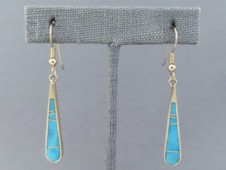 Gold Turquoise Inlay Earrings – Long & Dangling