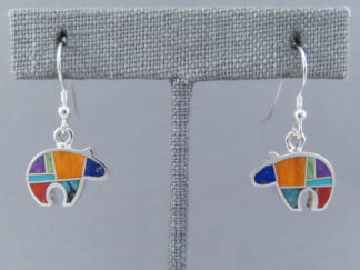 Buy Bear Earrings - Native American Jewelry - Inlaid Multi-Color BEAR Earring $175- FOR SALE