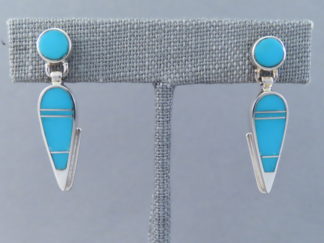 Shop Turquoise Jewelry - Dangling Post Turquoise Inlay Earrings by Native American jeweler, Delphine Benally $198- FOR SALE