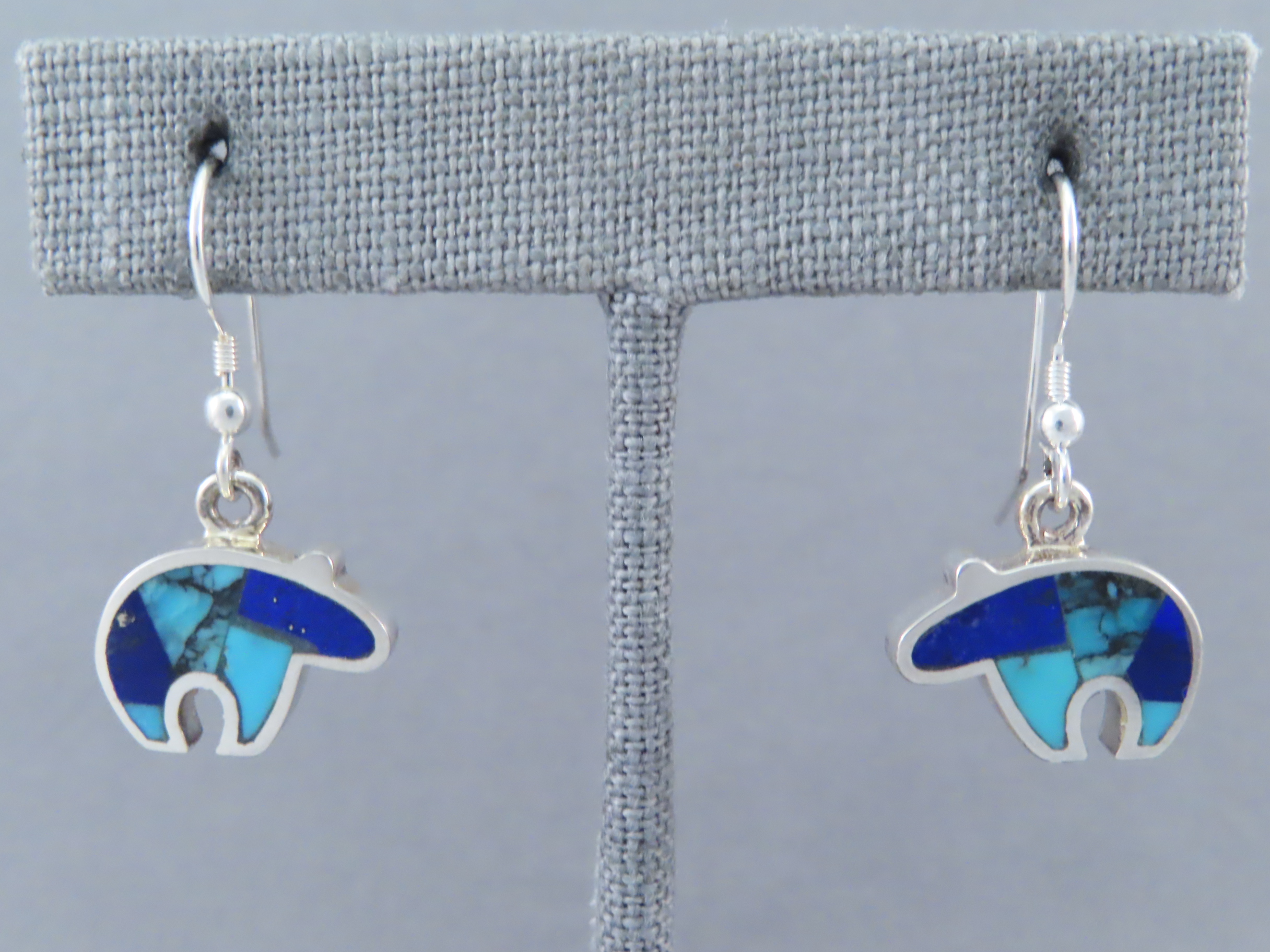 Buy Bear Earrings - Native American Jewelry - Turquoise & Lapis Inlay BEAR Earrings $160- FOR SALE