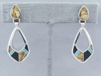 Inlaid Jewelry For Sale - Multi-Stone with Turquoise Inlay Earrings (open-drops) by Native American jeweler, Peterson Chee $215-