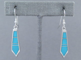 Turquoise Jewelry - Long Dangling Turquoise Inlay Earrings by Native American jeweler, Charles Willie FOR SALE $150-