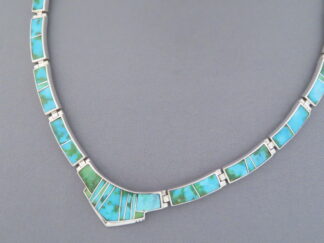 Shop Native American Jewelry - Sonoran Gold Turquoise Inlay Necklace by Navajo jeweler, Tim Charlie $1,295- FOR SALE
