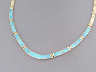 Shop Turquoise & Gold Necklace - Turquoise Inlay Necklace in 14kt Gold by Native American Jeweler, Charles Willie $8,600- FOR SALE