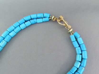 Double Strand Sleeping Beauty Turquoise Necklace with Gold