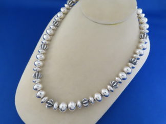 Shop Navajo Pearls - Multi-Shaped Sterling Silver Bead Necklace by Navajo Indian jewelry artist, Al Joe FOR SALE $1,195-