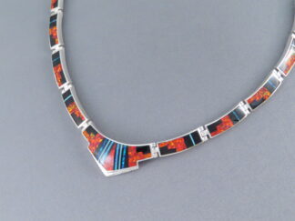 Shop Inlay Jewelry - Opal, Black Jade, & Turquoise Inlay Necklace by Native American Jeweler, Tim Charlie FOR SALE $1,185-