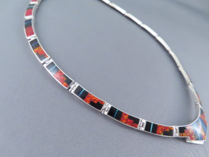 Inlay Necklace with Black Jade & Opal