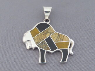 Multi-Stone Inlay Bison Pendant