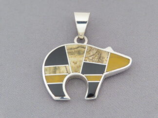 Mid-Size Multi-Stone Inlay Bear Pendant by Native American Navajo Indian jeweler, Tim Charlie $210- FOR SALE