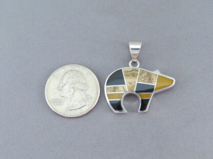 Multi-Stone Inlay Bear Pendant (mid-size)